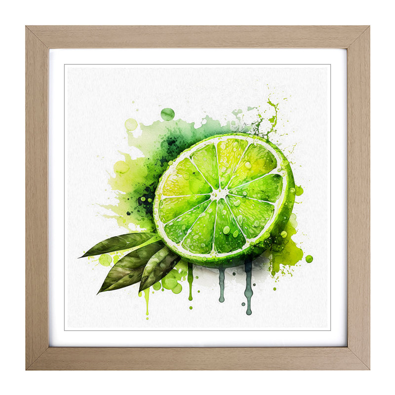 Lime Fruit Watercolour - Framed Print, Oak