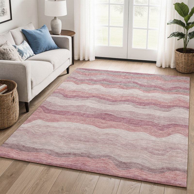 Premium Machine Washable Mayfield AMF2397 Striped Rug, 3' x 5', Salmon
