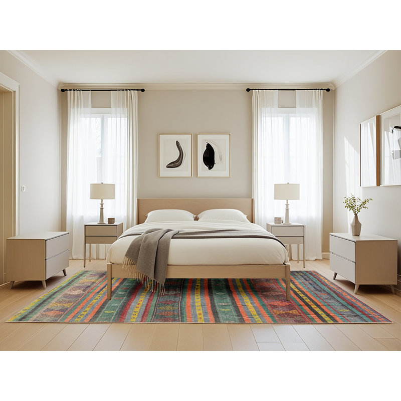 Tapis de zone verte/orange contemporaine, Rectangle 5 pi x 8 pi