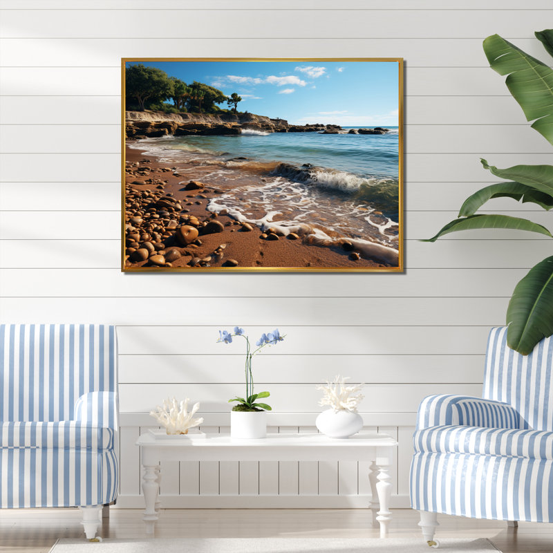 Benoist Rocky Beach Serene Seascapes, H 16 po x l 32 po x P 1 po, Cadre flottant doré