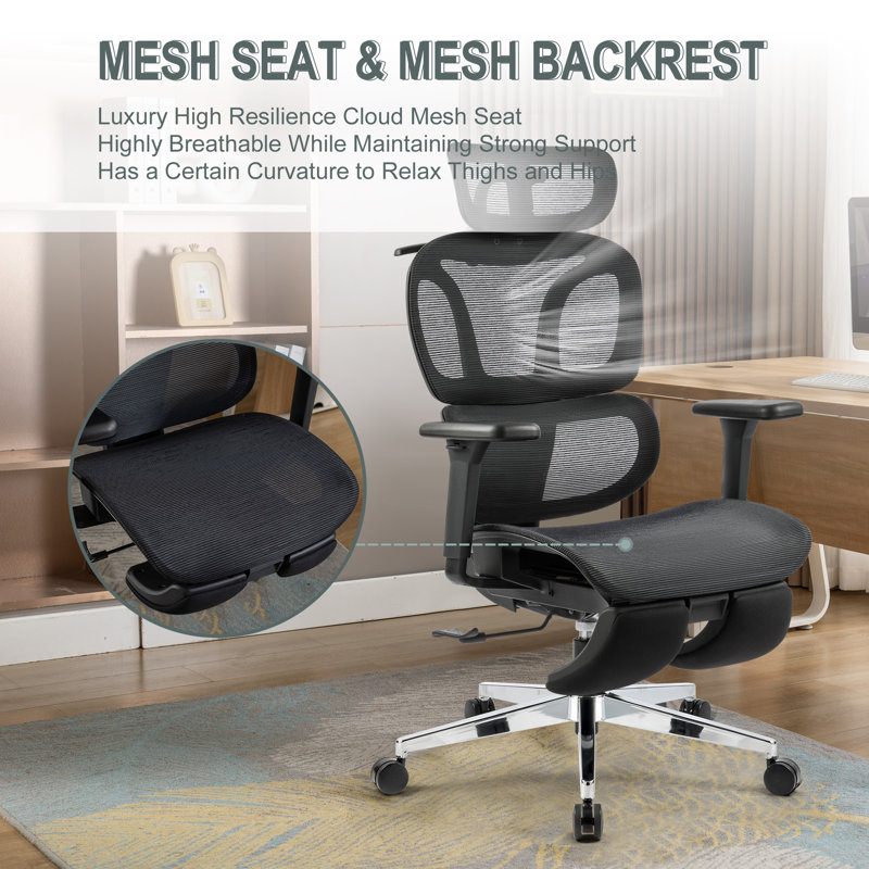 Ergonomic Black Mesh Adjustable Task Office Chair with Headrest