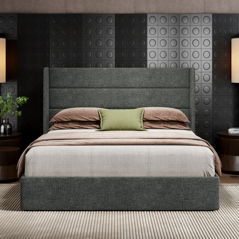 Lit plateforme tapissier avec rangement Bradenburg, Double, Gris foncé