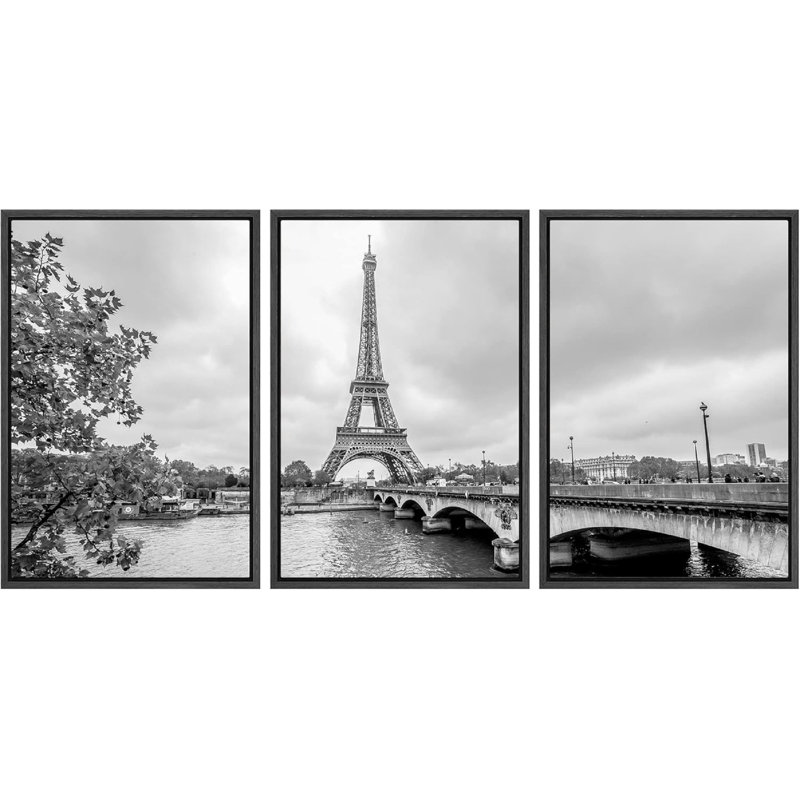 Architecture Architecture Paris Tour Eiffel from Seine - reproduction de 3 pièces, H 36 po x l 72 po, Impression encadrée