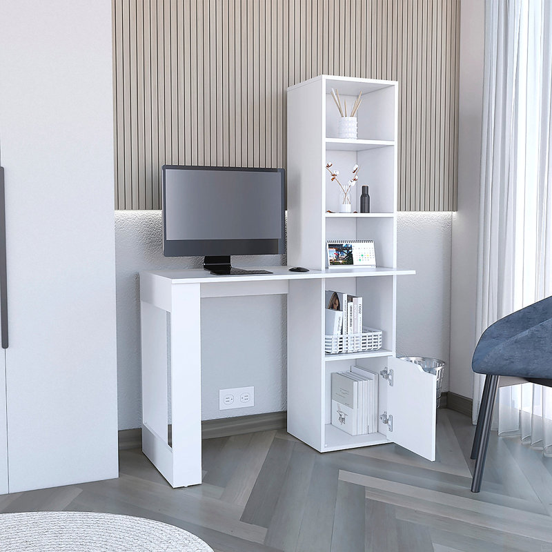 Bureau d'écriture avec bibliothèque et armoire, Blanc