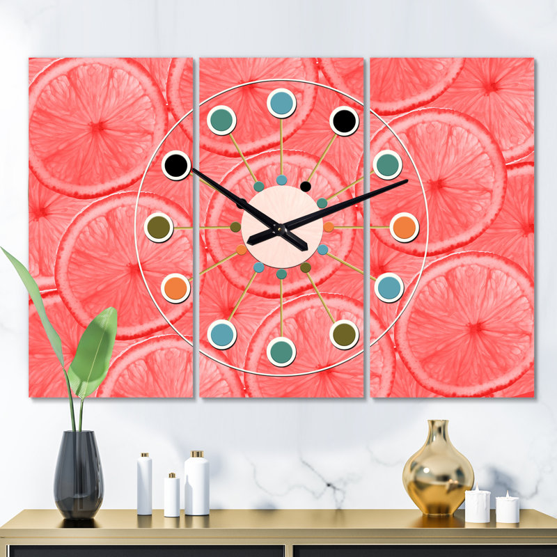 Horloge murale surdimensionnée tranches de pamplemousses Mid-Century