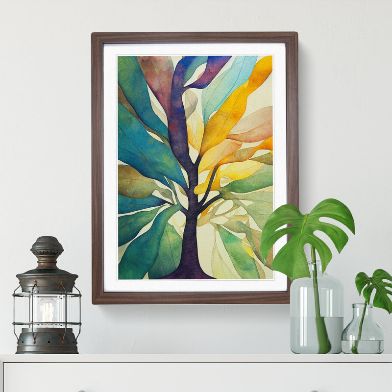Tree Leaves In Colour No.3 Abstract - Single Picture Frame Painting, 46cm H x 34cm W x 2cm D, Walnut Framed