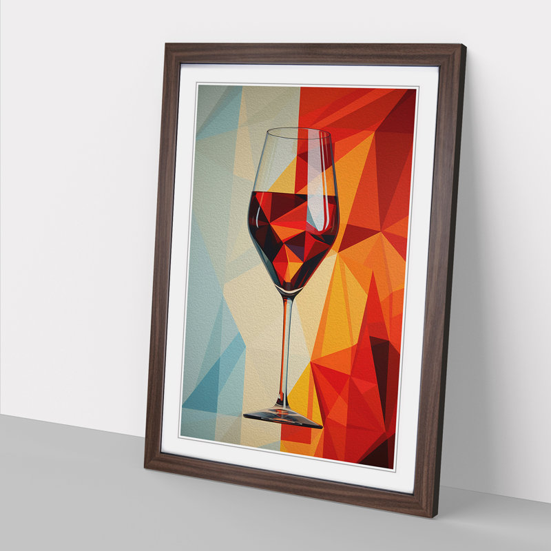 Wine Geometric No.2 - Single Picture Frame Print on Wood, Walnut, 46cm H x 34cm W x 2cm D