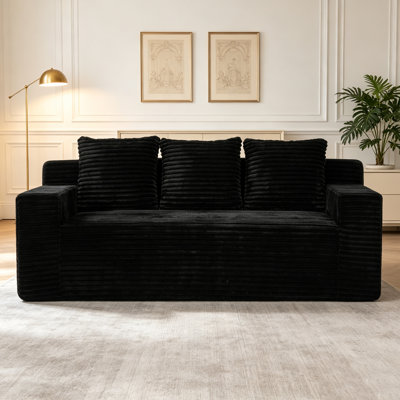 Canapé 3 places en velours côtelé 72,2 po sans dossier, assise profonde en mousse souple, canapé moderne sans montage pour salon, gris foncé, idéal pour appartement et chambre