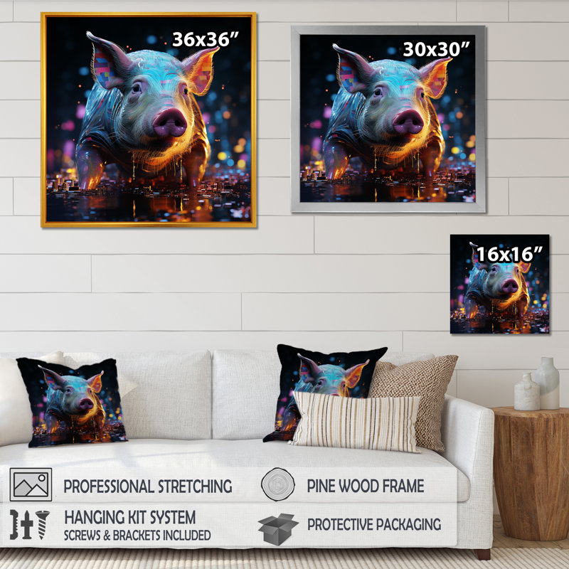 «Digital Delight Night Hog», reproduction d'art sur toile, Cadre simple blanc, H 24 po x l 24 po x P 1 po