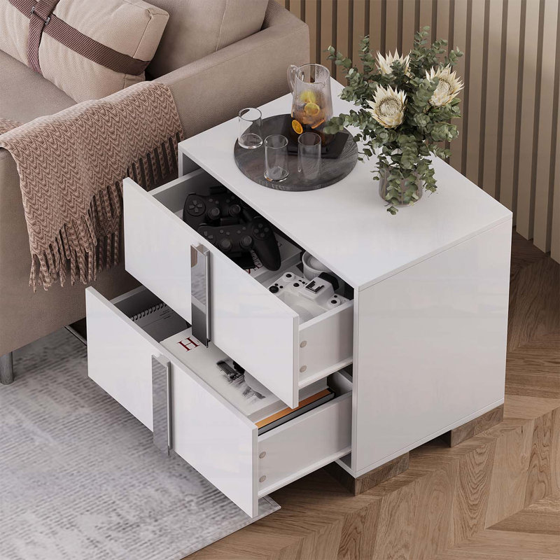 Sofa Side End Table for Bedroom Living Room Office, White