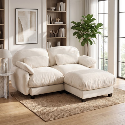 2‑Seater Loveseat Sofa with Ottoman, Soft Chenille Modern Upholstered Couch for Living Room, Apartment