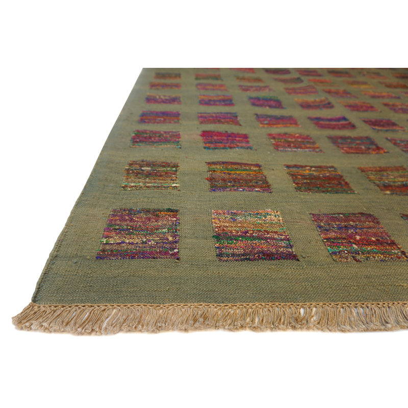 Tapis vert clair en laine tissé à la main Metropolitan, Rectangle 5 pi x 7 pi