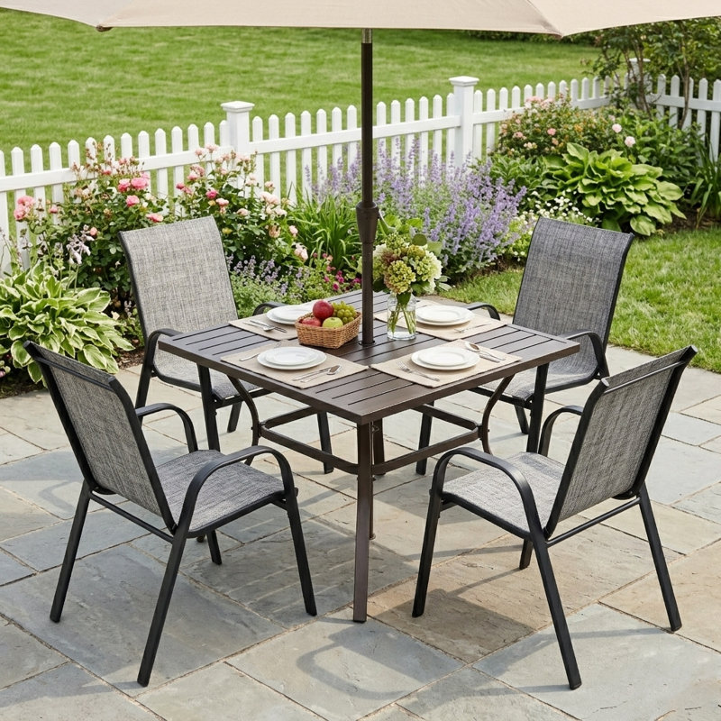 Stacking Patio Dining Armchair, Gray