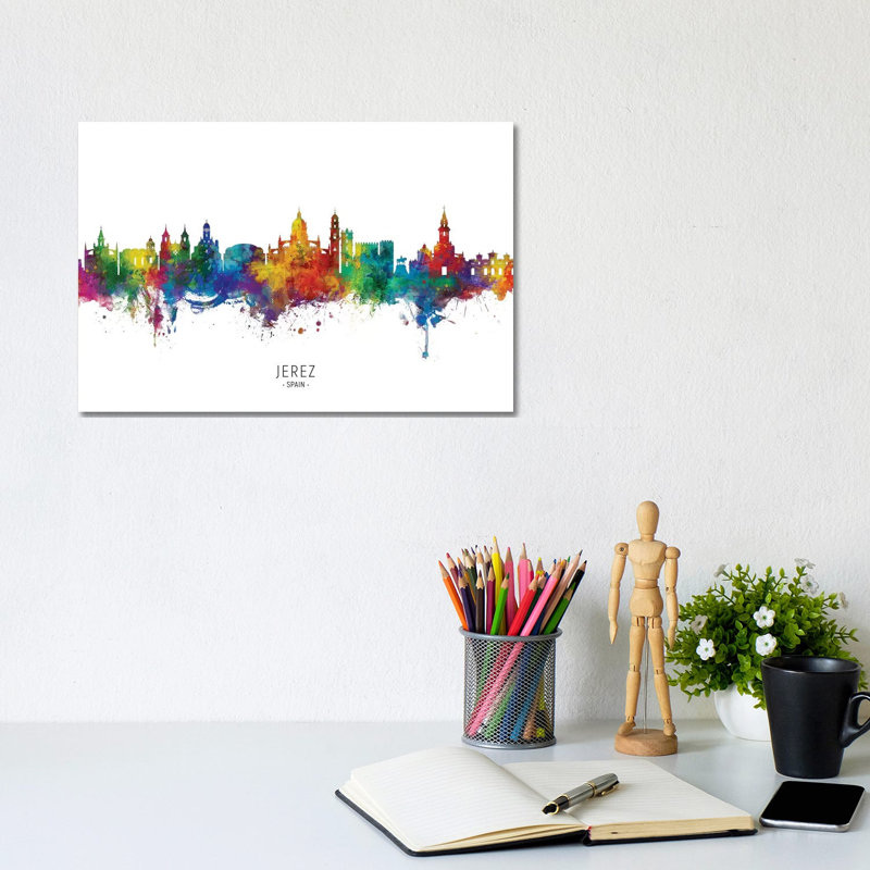 Jerez Spain Skyline by Michael Tompsett - Wrapped Canvas Painting, 20.32 cm H x 30.48 cm W