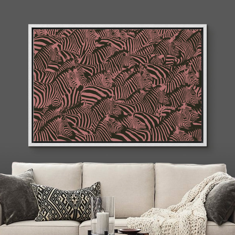 " Zebra Line Art Collage ", 24" H x 36" W x 1.5" D, White Framed