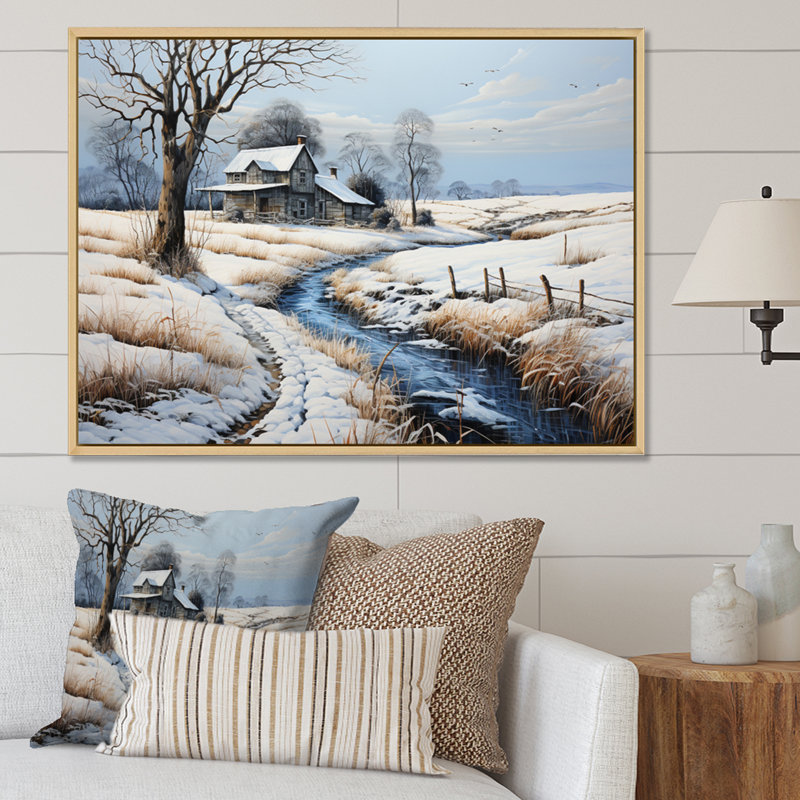 Countryside Winters Touch Patchwork II, reproduction d'art sur toile, 34" H x 44" W, Cadre flottant brun