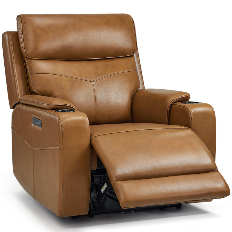 Fauteuil inclinable électrique en cuir véritable à paroi zéro avec appui-tête réglable, ports de charge USB et Type-C, Saddle