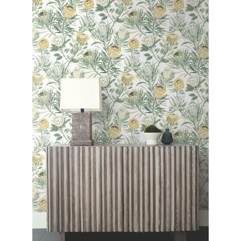Rouleau de papier peint L 27 pi x l 27 po Protea, Blanc / jaune