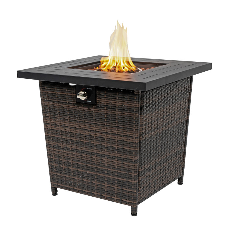 Square Steel Fire Pit with Wicker Base