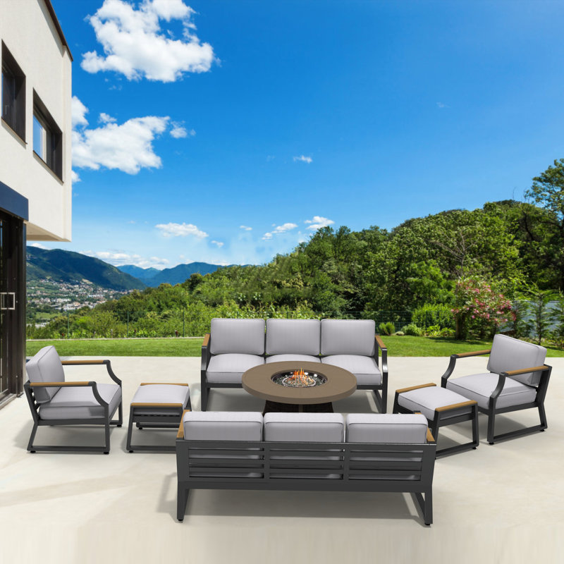Areefa 10 - Person Patio Conversation Set with Cushions, Black