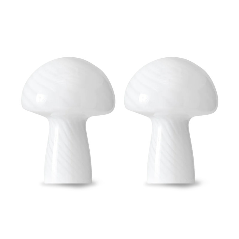 Mushroom 12.75 in. Vintage Inspired Modern LED Bedside Table Lamp with Frosted Glass Shade - Bundle Set of 2