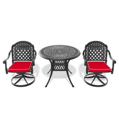 Cast Aluminum 3 Dining , 2 Swivel Chairs And 35.43" Round Table, Black, , , Comfortable Seating Presented Cushion Outdoor & Protected, Supplied