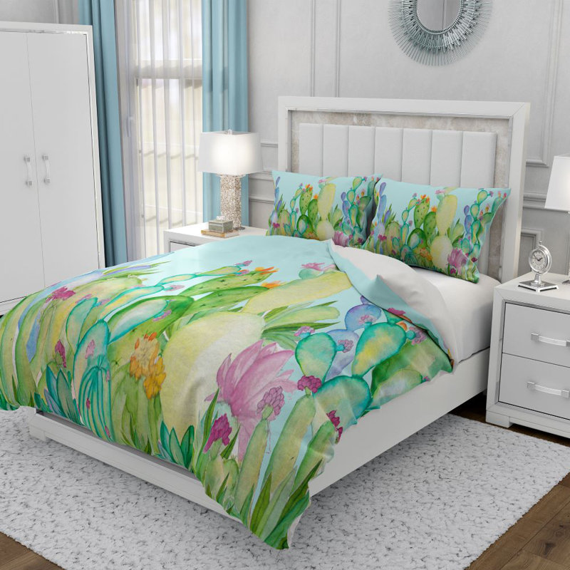  Ensemble de housse de couette pastel cactus, Housse de couette simple + 1 taie décorative stan