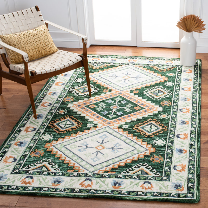 Tapis en laine touffeté à la main Southwestern, Rectangle 8 pi x 10 pi