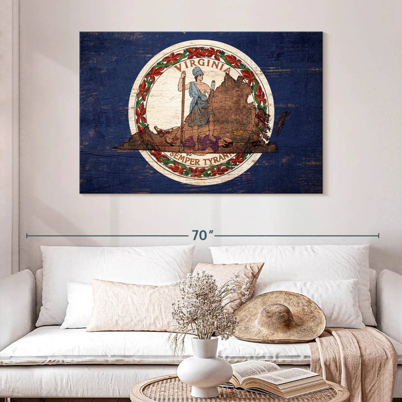 Borges State Map Over Virginia Flag, 32" H x 48" W