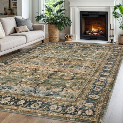 Tapis tribal à motif floral lavable à la machine avec envers antidérapant pour le salon de la chambre à coucher