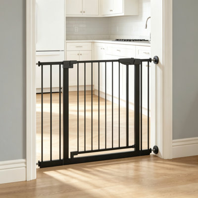 45.3"W Pressure Mounted Baby & Dog Safety Gate - Adjustable Wide Frame, Wall Protector Included, Easy Walk‑Through, Drill‑Free - Black Indoor Barrier for Stairs Doorways House