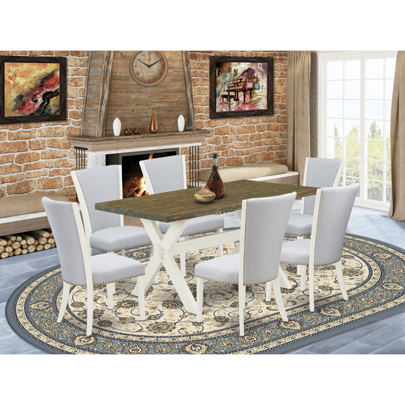 Ensemble de table de salle à manger 7 pièces 7 pièces Modernes, H 30 po x L 60 po x l 36 po, Finition jacobien vieilli, gris
