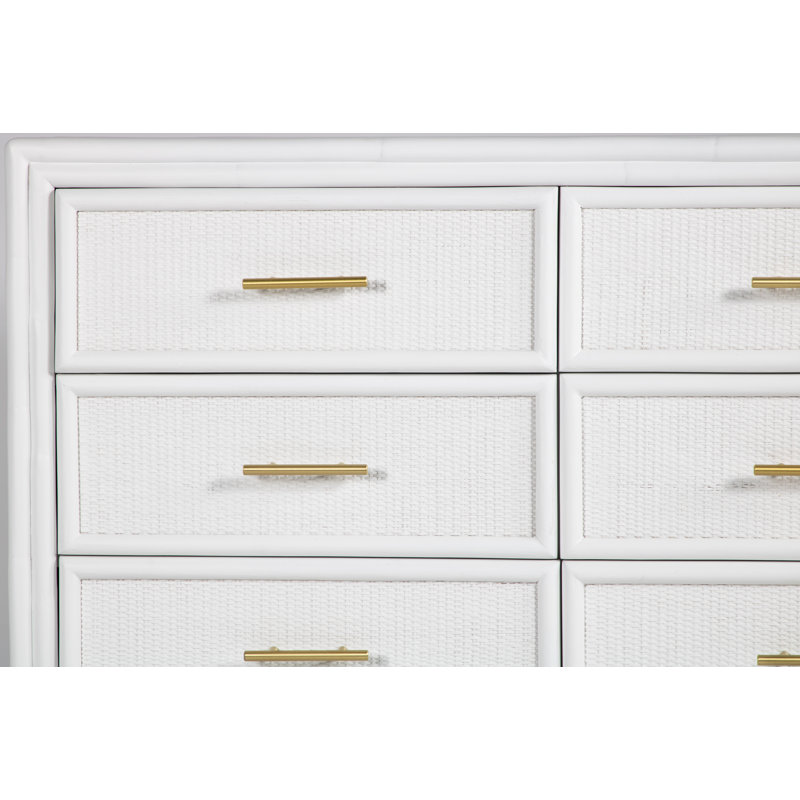 Commode double 6 tiroirs Aruba, Blanc / or
