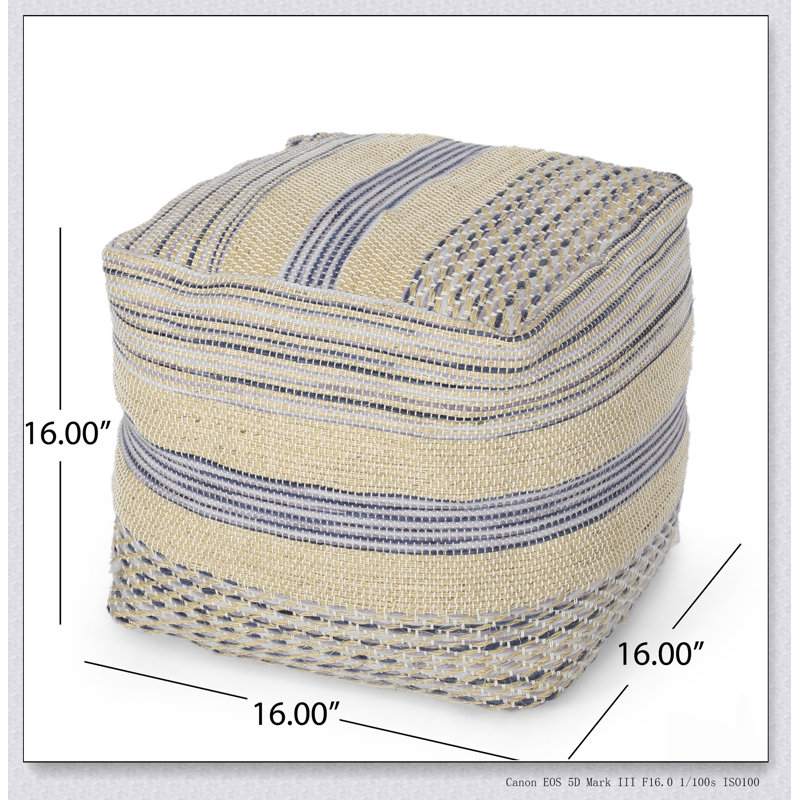 Western Handcrafted Fabric Pouf, Durable Hemp And Wool Blend, Versatile Seating And Footrest For Any Room
