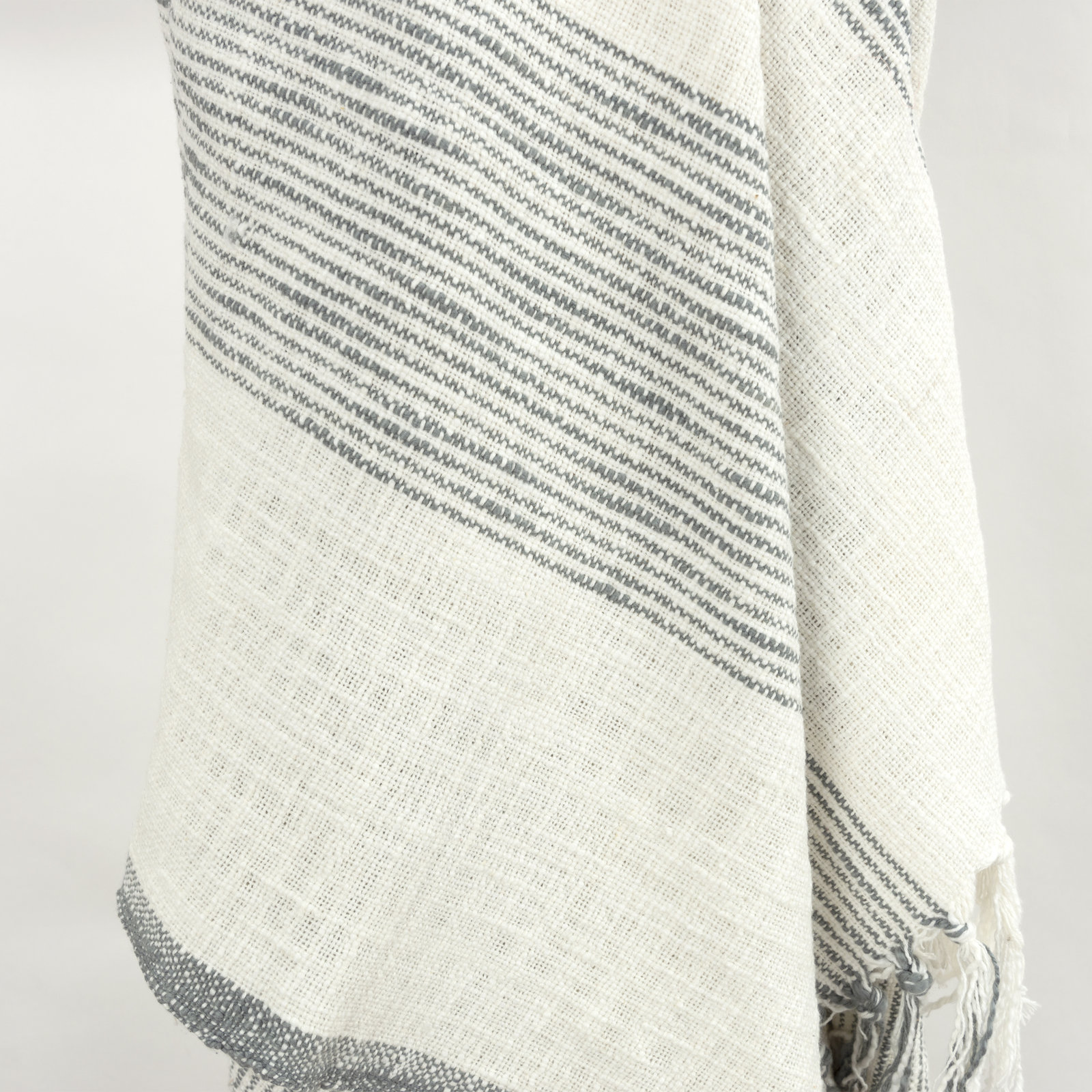 Hopkins Cotton Throw Blanket, Ivory/Grey