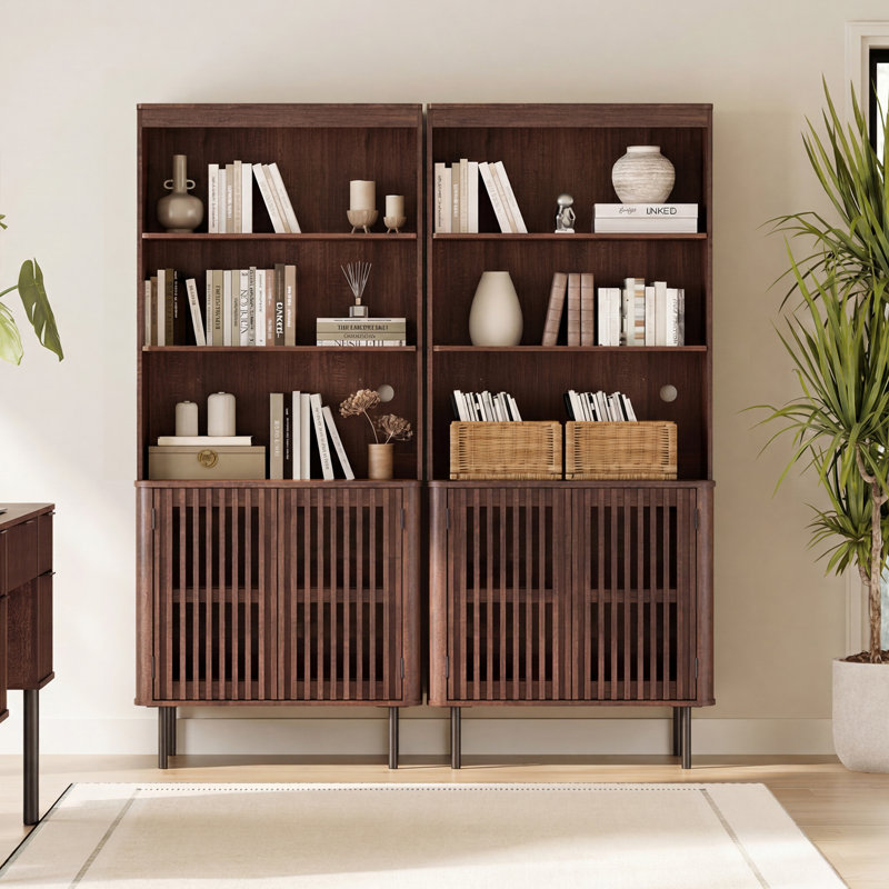 Ensemble de bureau 2 pièces, bureau de direction 137 cm et ensemble de 2 bibliothèques, noyer, Walnut