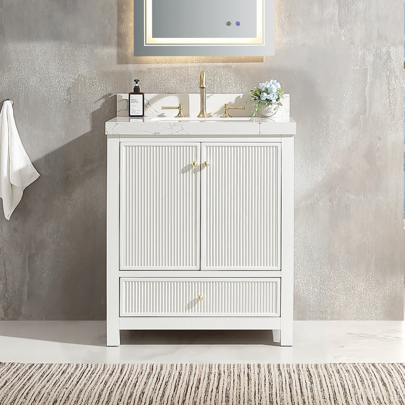 Ensemble de meuble-lavabo simple 30 po Imogin avec plateau blanc en pierre d'ingénierie