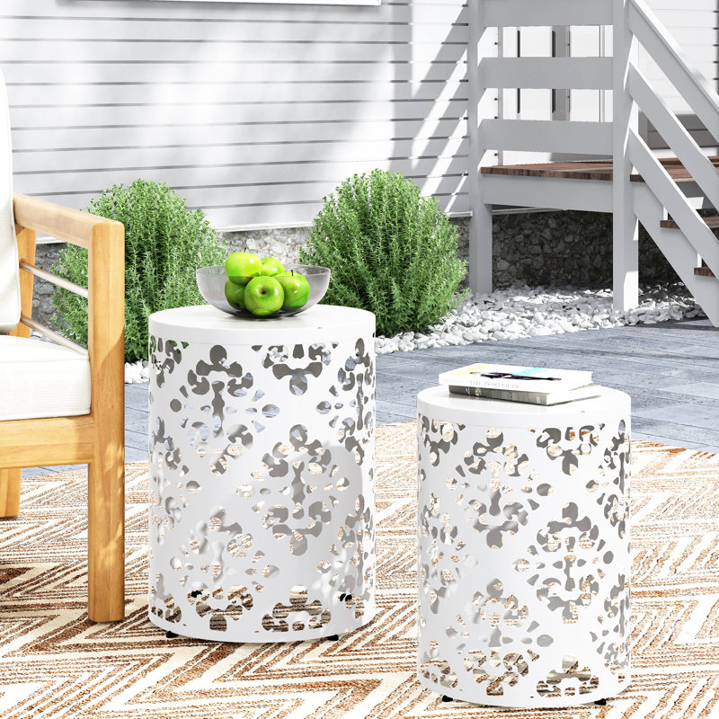 Metal S/2 End Tables, Modern Style With Iron Cut Enhancement, White Finish Table , Flair Addition, Color, White