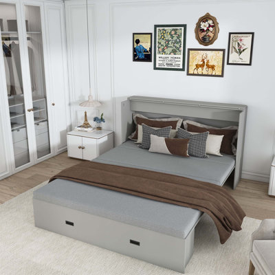 Lit escamotable de 57 pouces avec rangement, station de charge, panneaux pliables et roues pivotantes pour chambres d'amis et bureaux