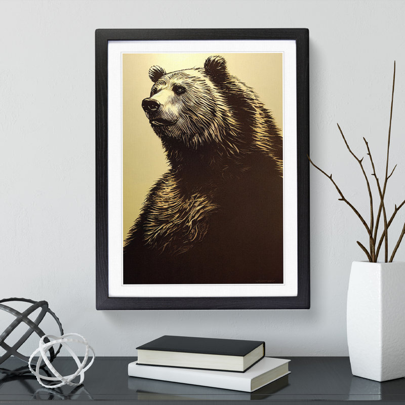 Great Grizzly Bear No.4 - Single Picture Frame Painting, 64cm H x 46cm W x 2cm D, Black