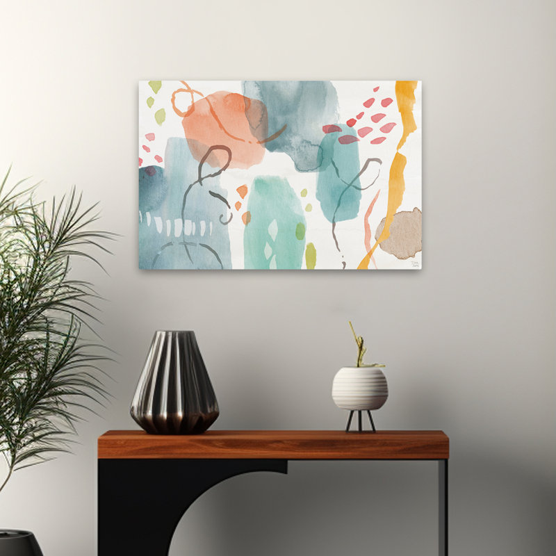 «Winged Whisper», cercle contemporain abstrait bleu gris et brun, H 24 po x l 16 po