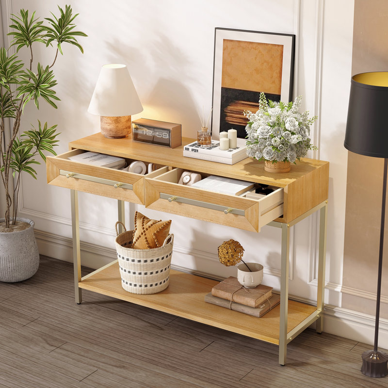 Console avec deux tiroirs, Naturel
