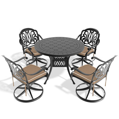 5 Dining With Black Frame - 4 Swivel Chairs And 39.37" Round Table, All-Weather Aluminium Chairs,