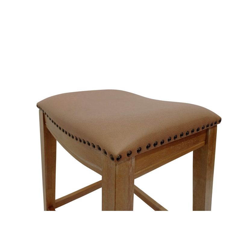 Elegant Brown 25 Inch Saddle-Style Backless Counter Stool with Nailhead Trim