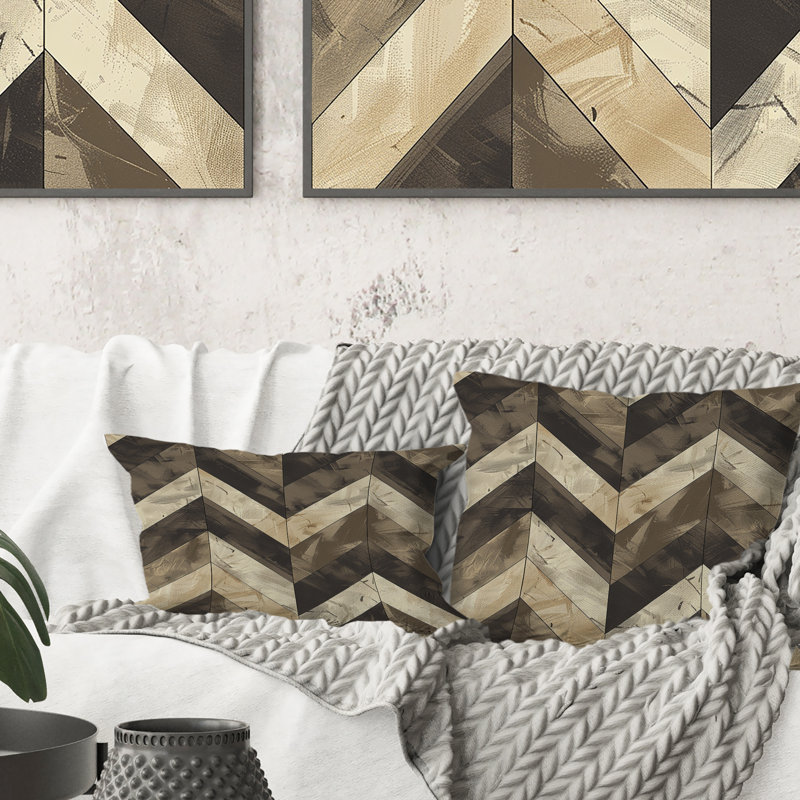 Carreaux brun gris à chevrons - Coussin lombaire moderne