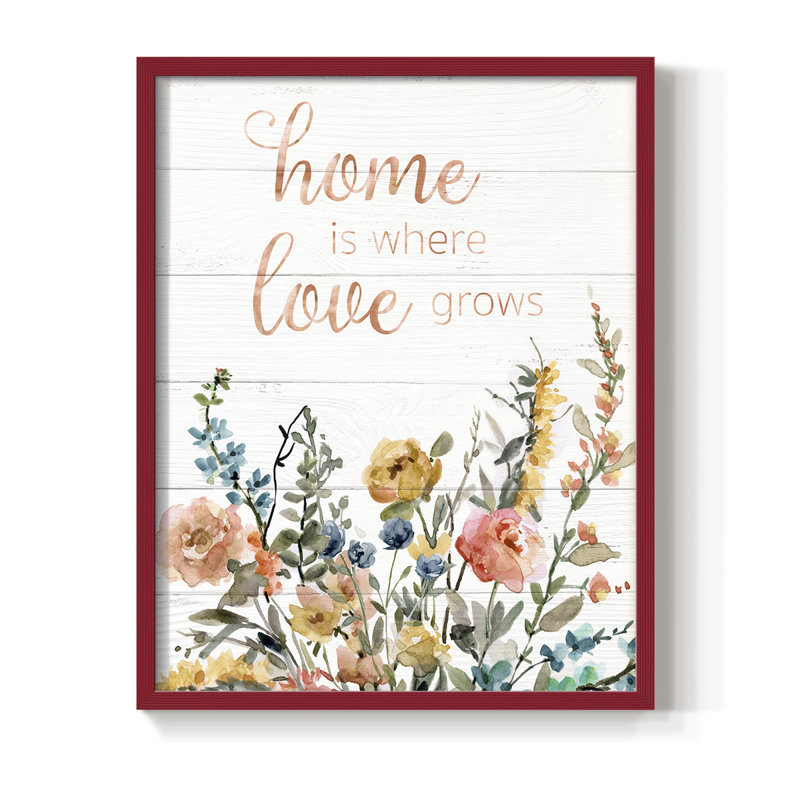 Home is Where Love Grows, reproduction encadrée - bois massif, H 11 po x l 9 po, Rouge