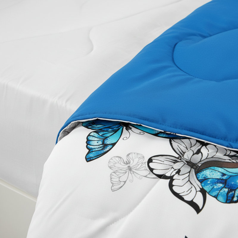 Ensemble de couvre-lit 3 pièces Blue Butterfly, Très grand lit