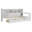 Lit de jour avec tablettes de rangement, lit multifonctionnel avec deux tiroirs de rangement et bureau d'étude-467056251