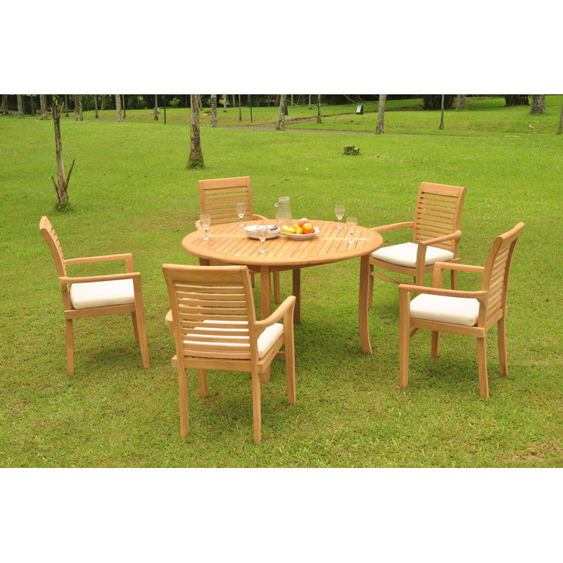 Octavio Teak Wood Patio Dining Set with Round Table, 30.5" H x 52" L x 52" W, 5