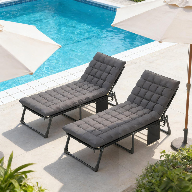 Folding Chaise Lounge Chair With 5-Position Backrest(Set Of 2), Dark Gray
